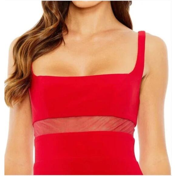 MAC DUGGAL Dress Size 8 Evening Gown NEW Red Sheer Mesh Panel Detail Column - Picture 5 of 6